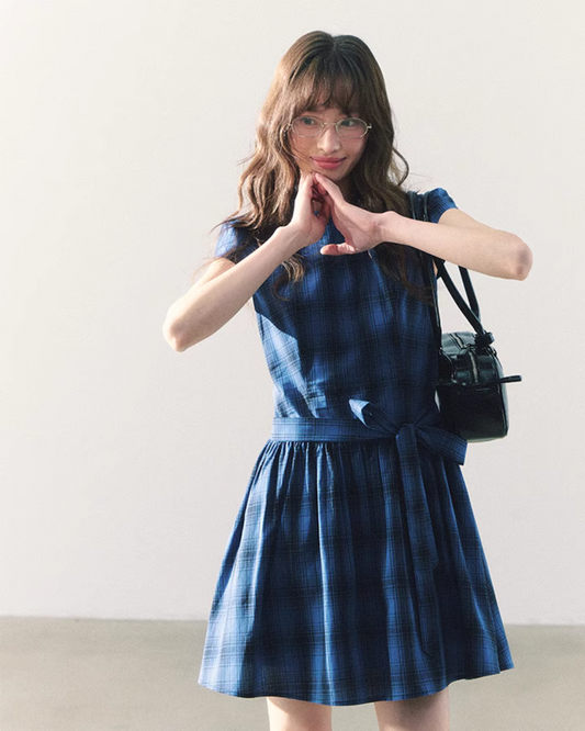 Blue Paid West Ribbon Dress CAS0006