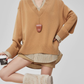 V-Neck Long Sleeve Knit Docking Shirt FER0037