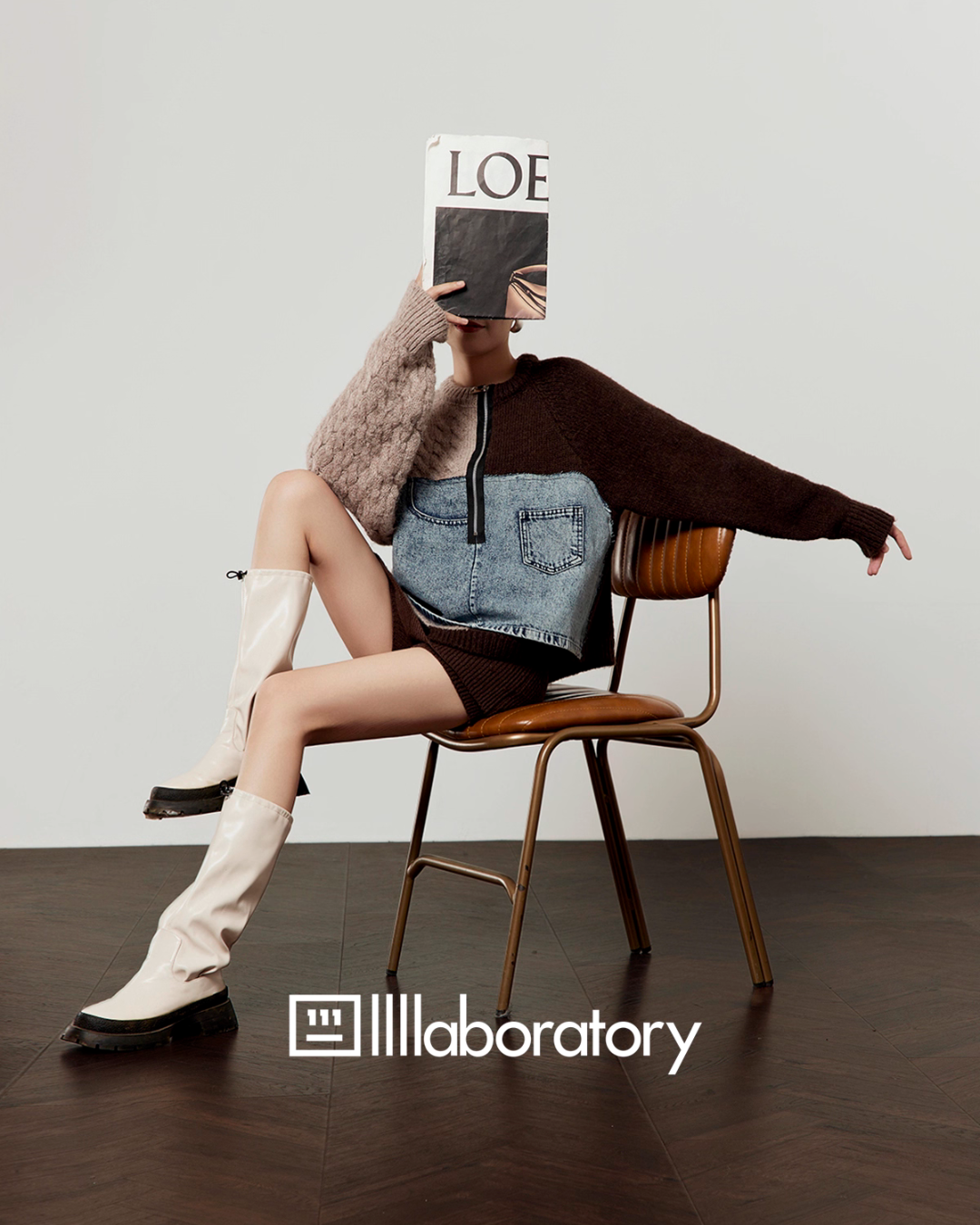 Color Block Denim Patchwork Top / Knit Mini Skirt LLA0578