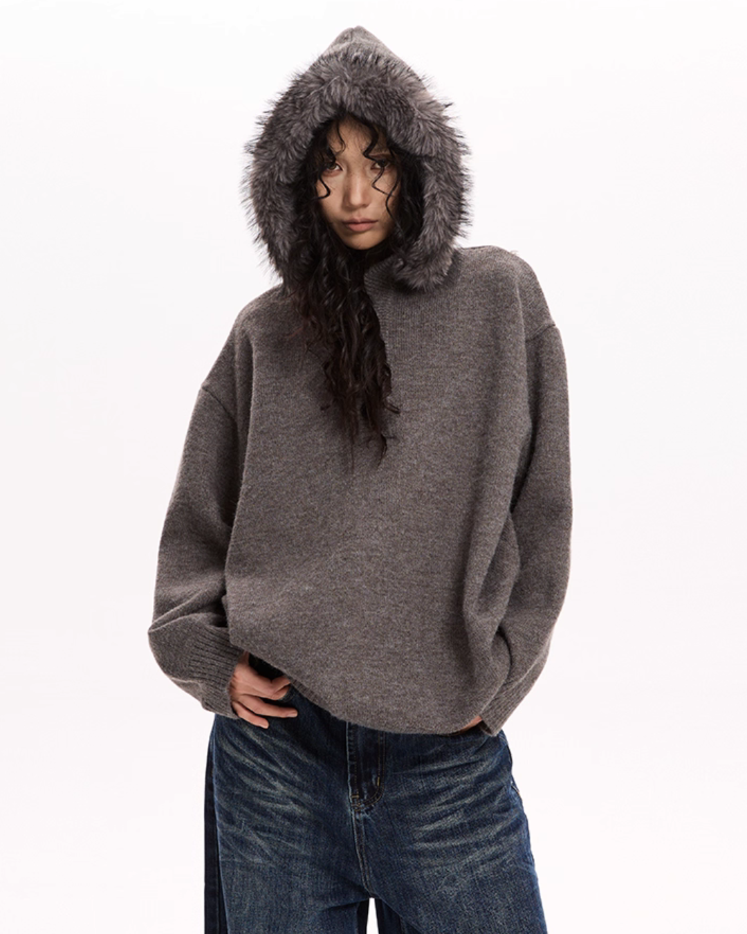 Fur Hood Knit Top VAT0019