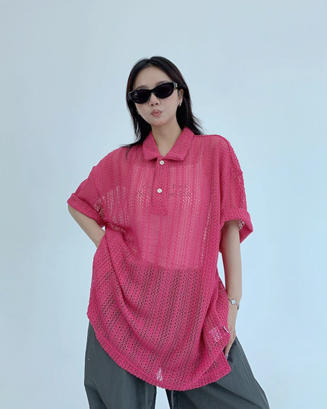 Mesh Polo Knit Top YLS0890