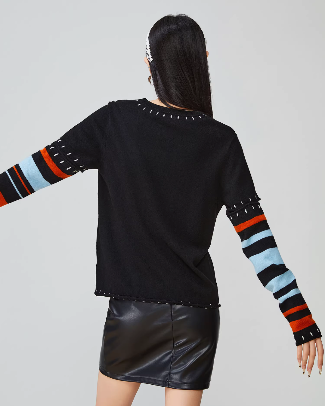 Black Striped Patchwork Knit FER0033