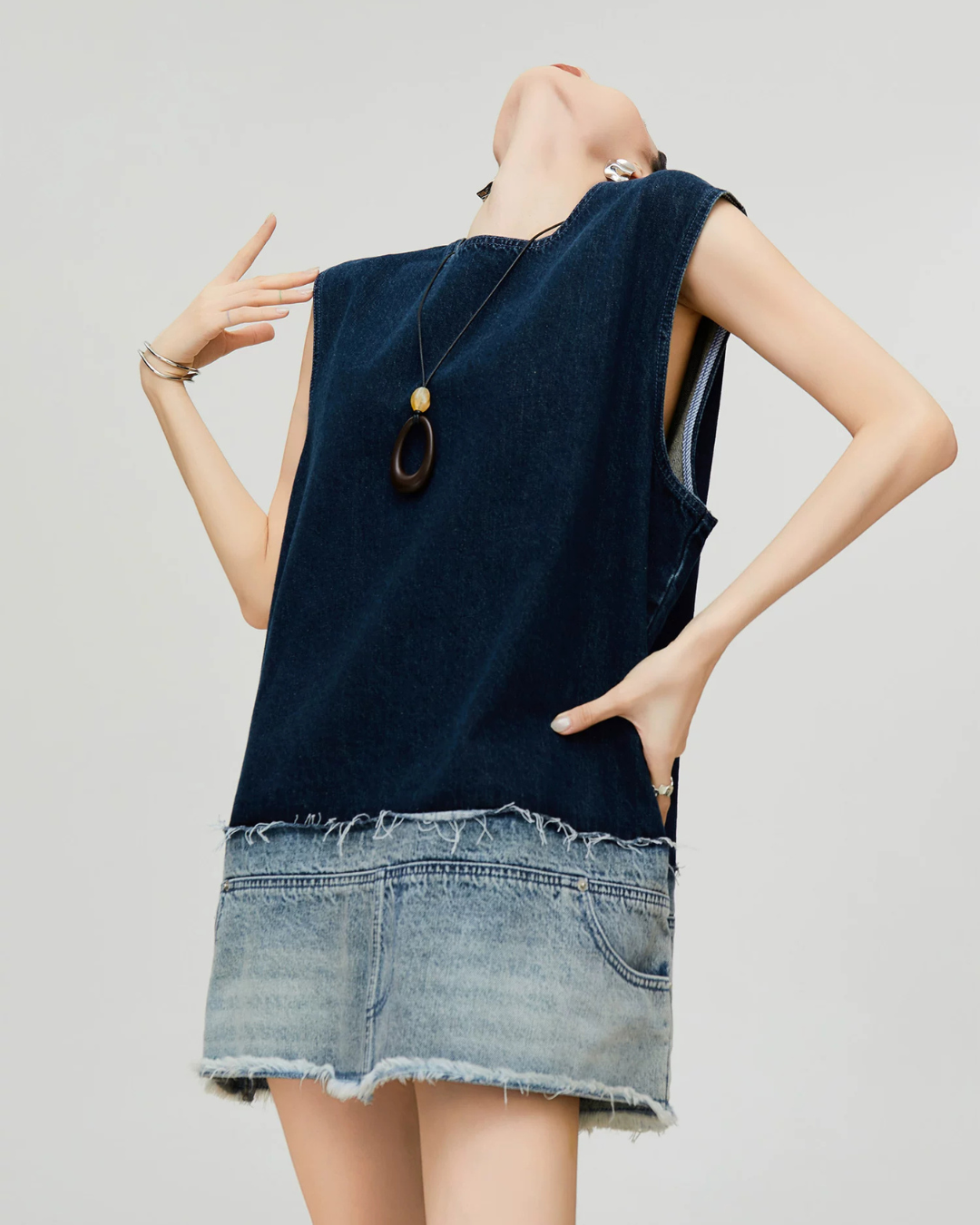 Denim Docking Design Sleeveless Dress FER0354