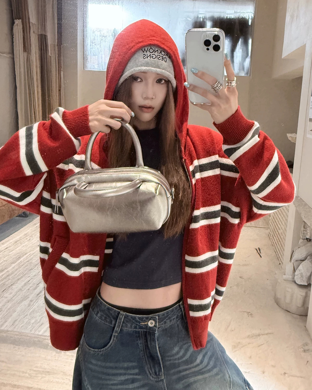 Striped Knit Hoodie WWP0004
