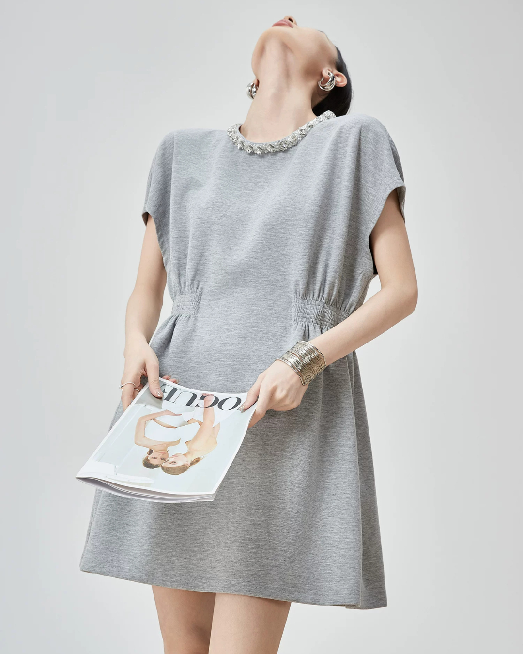 Waist Gather Sweatshirt Mini Dress FER0275