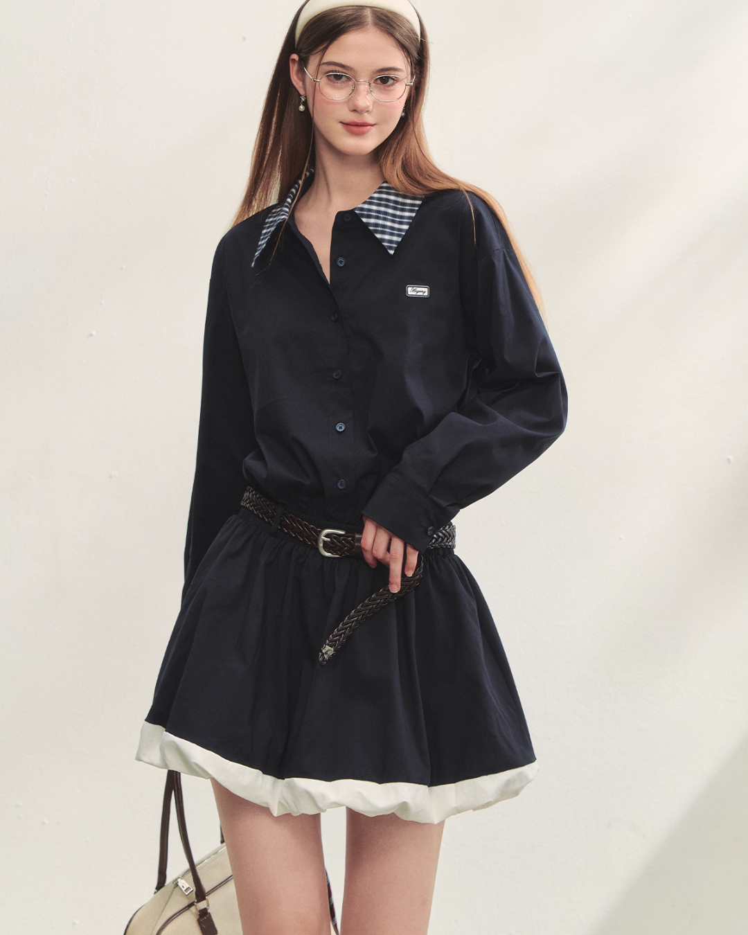 Plaid Lapel Black Dress ASG0067