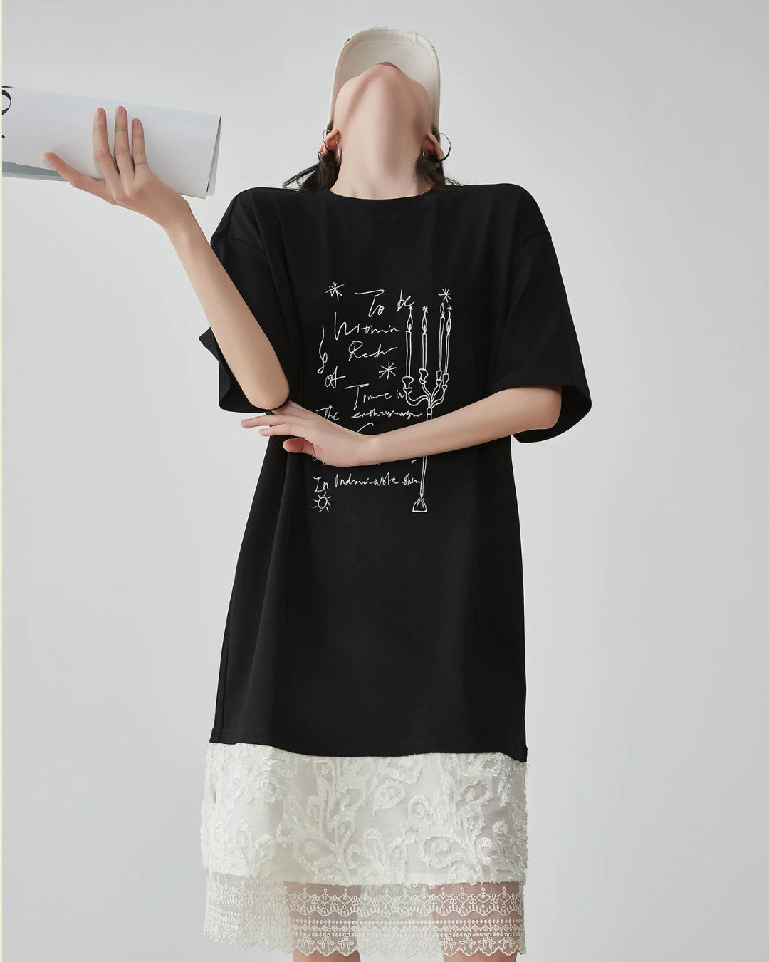 White Lace Docking T-Shirt Dress FER0187
