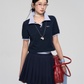 Checked Collar Half Button Top ASG0042