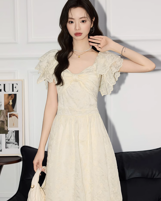 French Ruffle Short Sleeve Dress MNX0006
