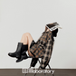 Brown Plaid Shirt  / Leather Mini Skirt LLA0519