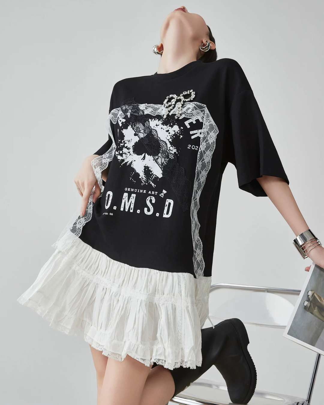 Lace Docking T-Shirt Dress FER0188