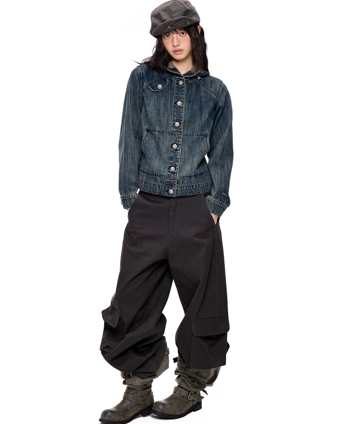 Washed Vintage Hoodie Denim Cardigan EZK0109