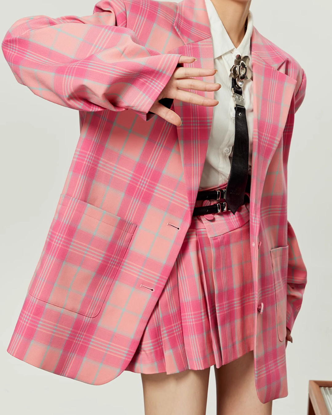 Pink Girly Check Jacket / Check Pleated Skirt LLA0020