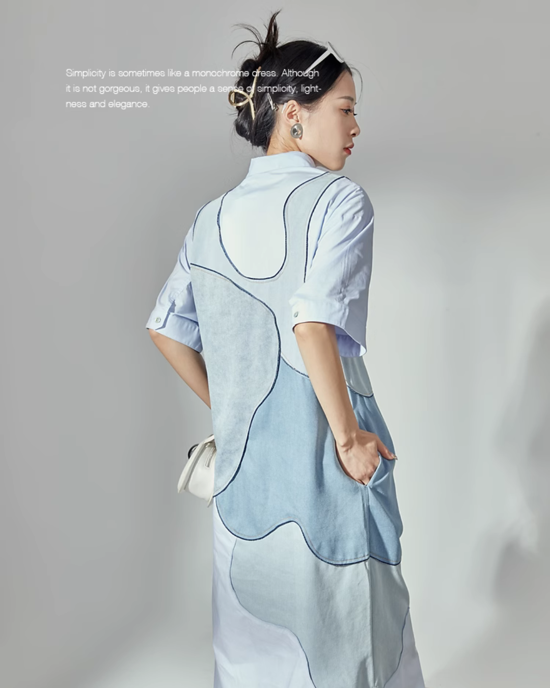 French Blue Patchwork Shirt Dress LLA0114