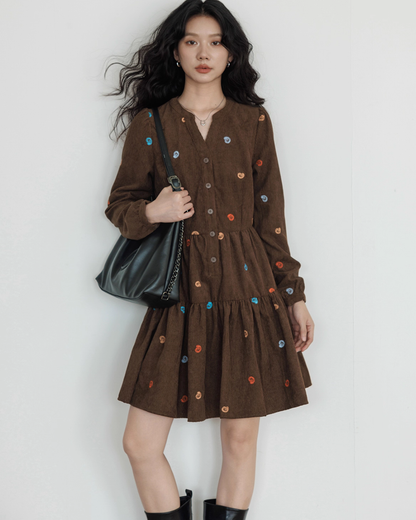 V-Neck Embroidered Shirt Dress VAS0169