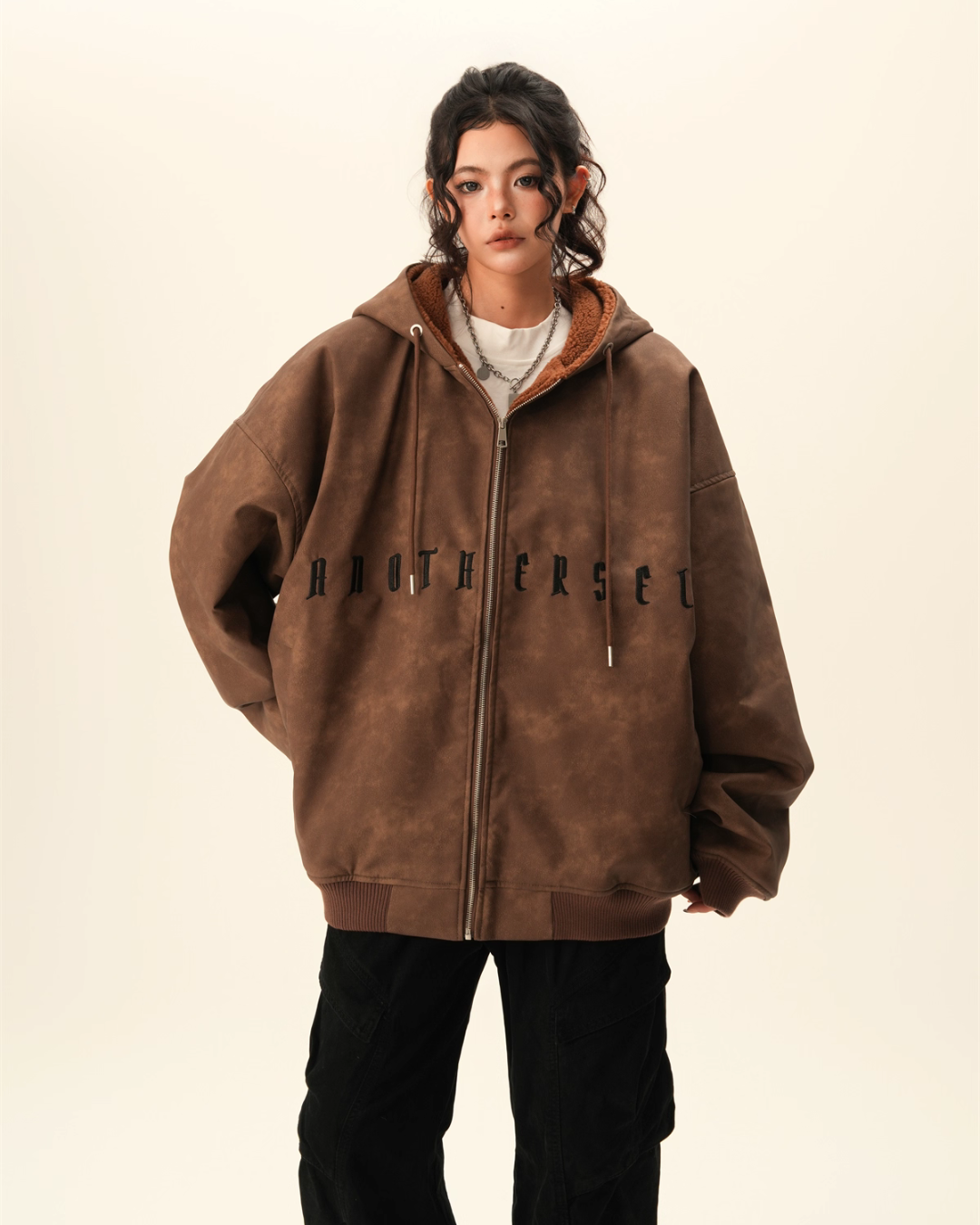 Oversized Suede Zip Hoodie BWA0007