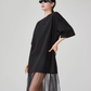 Black Patchwork Mesh T-Shirt Dress FER0055