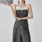 Front Button Bicolor Bustier / Wide Long Pants FER0272
