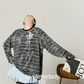 Black Striped 3D Blue Flower T-Shirt / Balloon Mini Skirt LLA0660