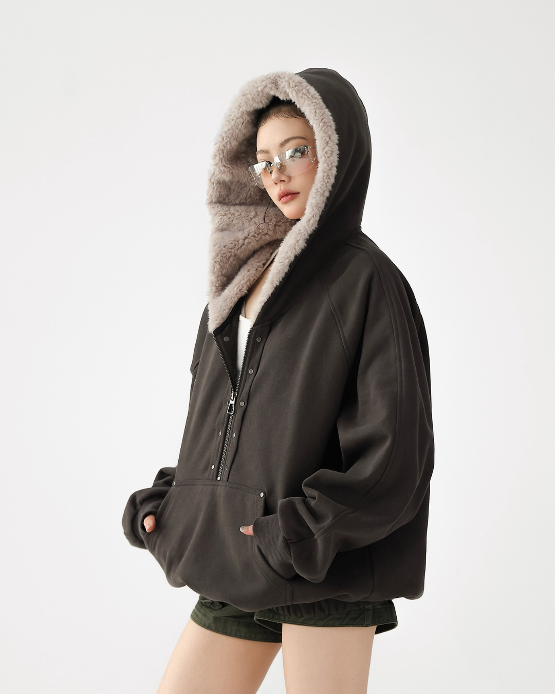 Duty Half Zip Collar Fleece Hoodie ACS0321