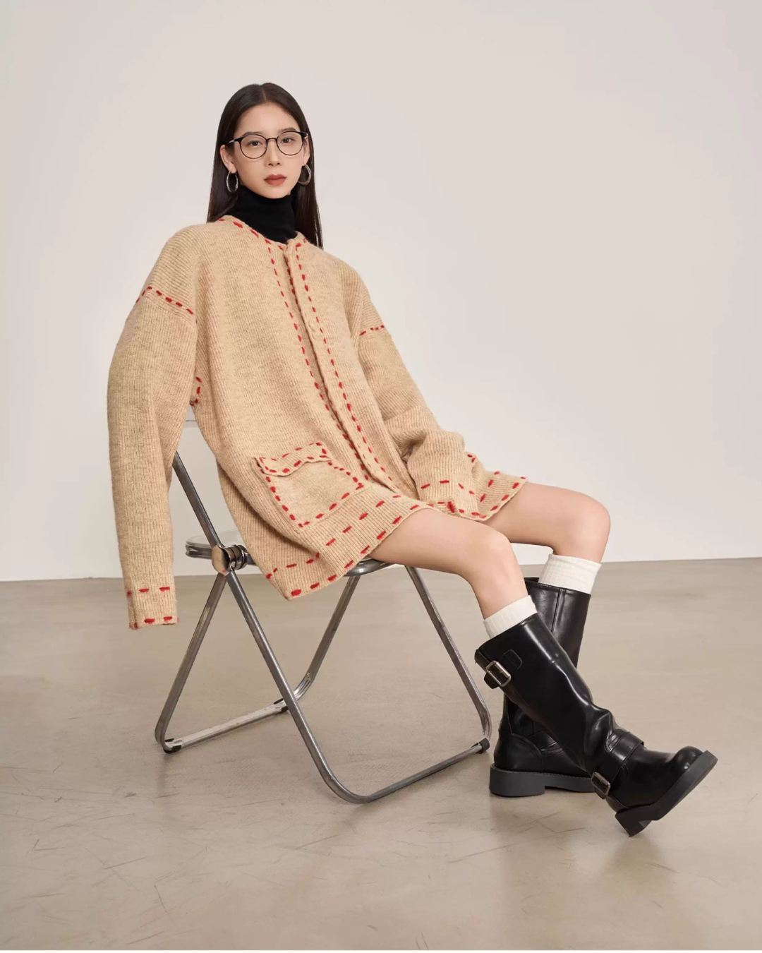 Stitched Embroidery Knit Cardigan SUY0034
