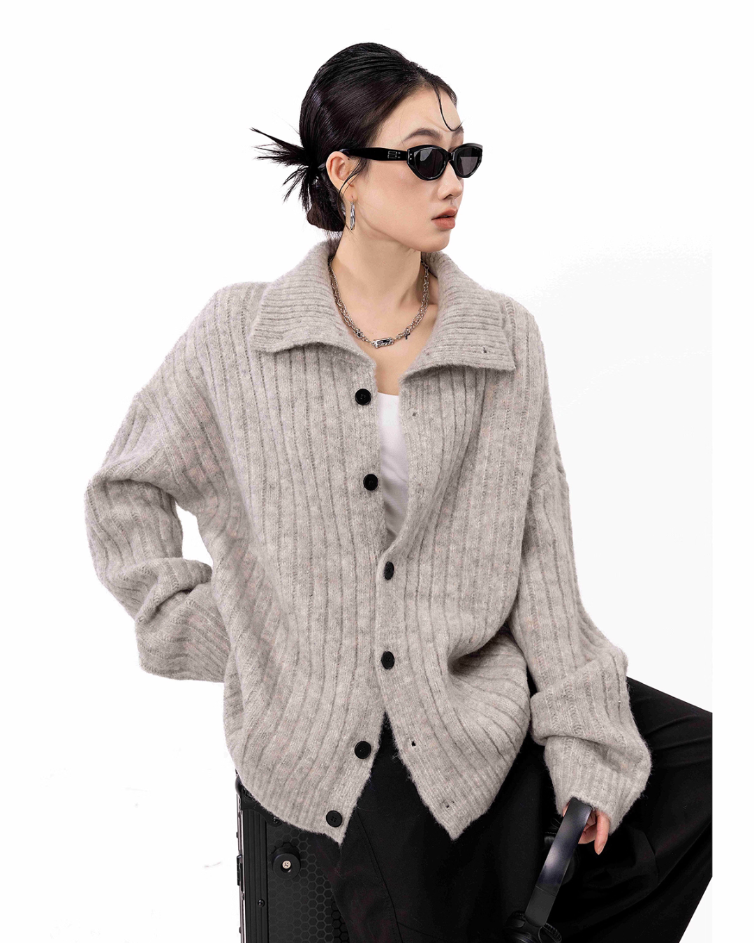 Stand Collar Knit Cardigan ICM0098