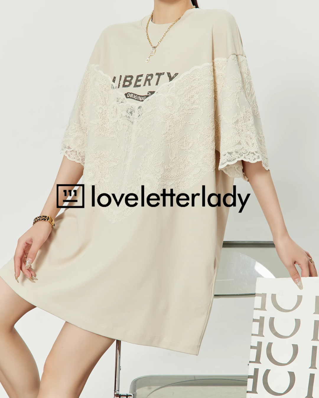 Lace Design T-Shirt Dress LLA0191