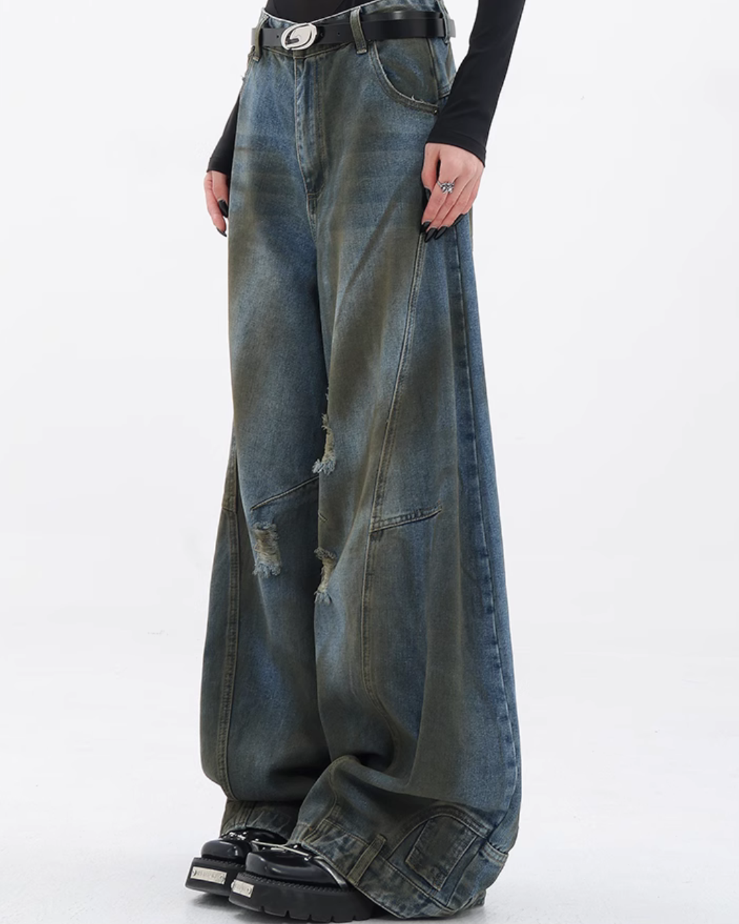 Vintage Distressed Washed Denim Pants KNH0010