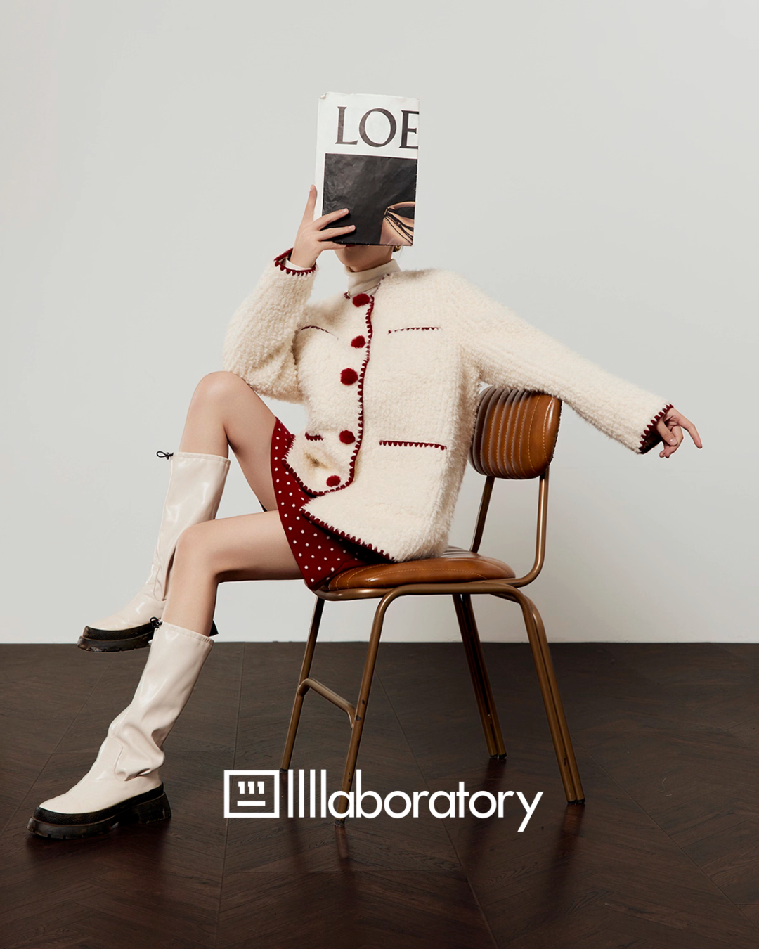 Red Pom-Pom Coat / Red Polka Dot Skirt LLA0575