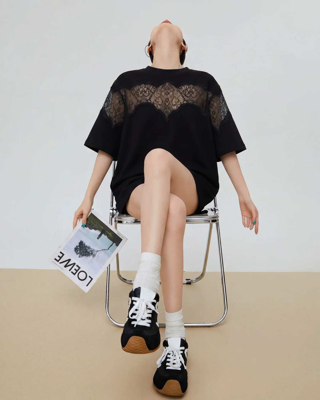 Lace Docking Oversized Tunic T-Shirt FER0228