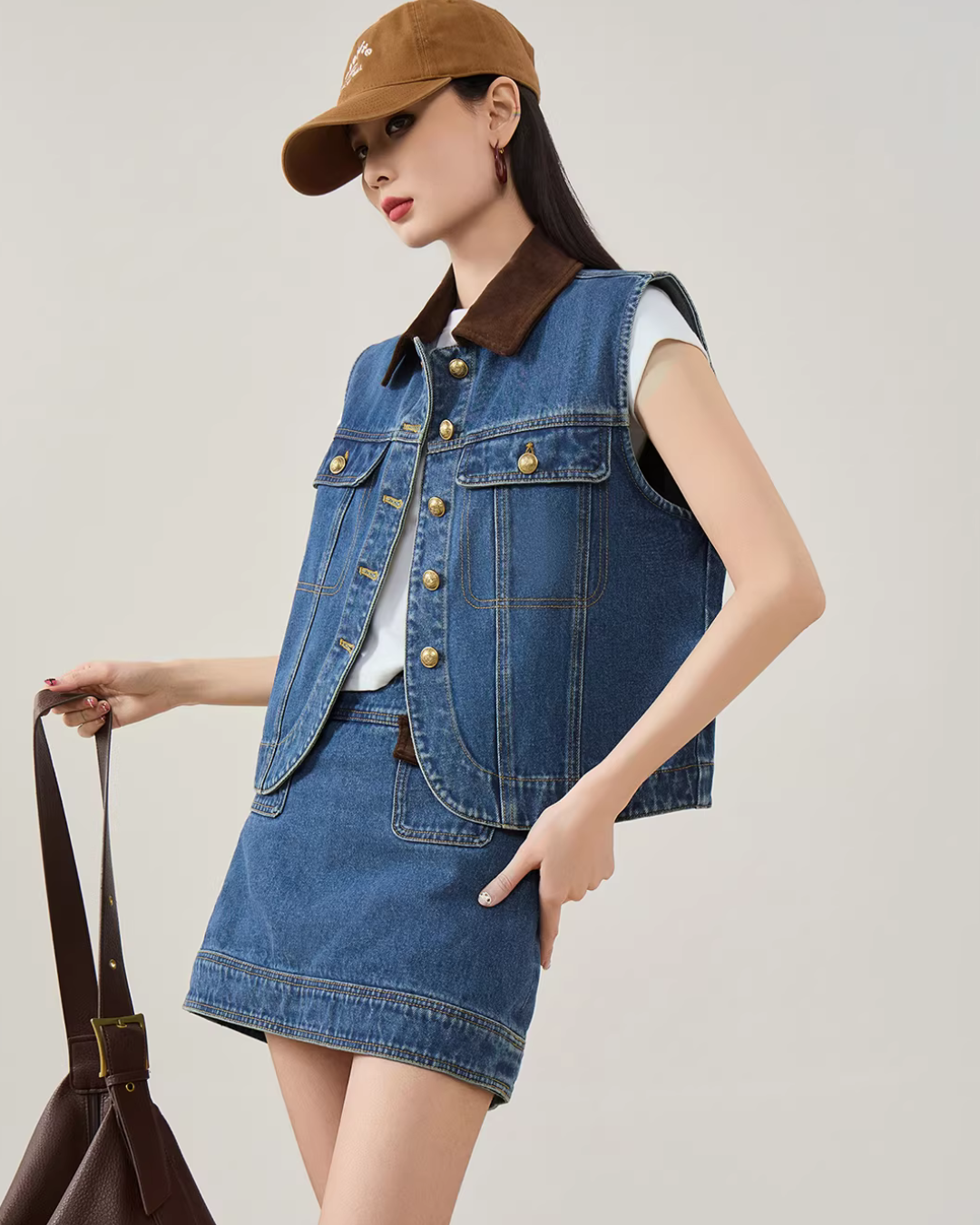 Retro Denim Vest / Denim Mini Skirt FER0079