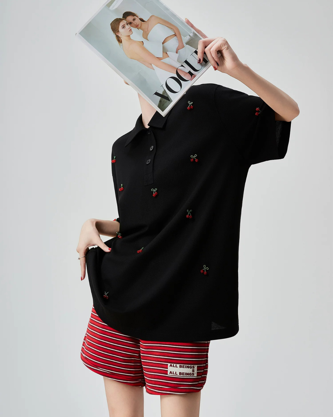 Cherry Embroidery Polo Knit Shirt FER0225