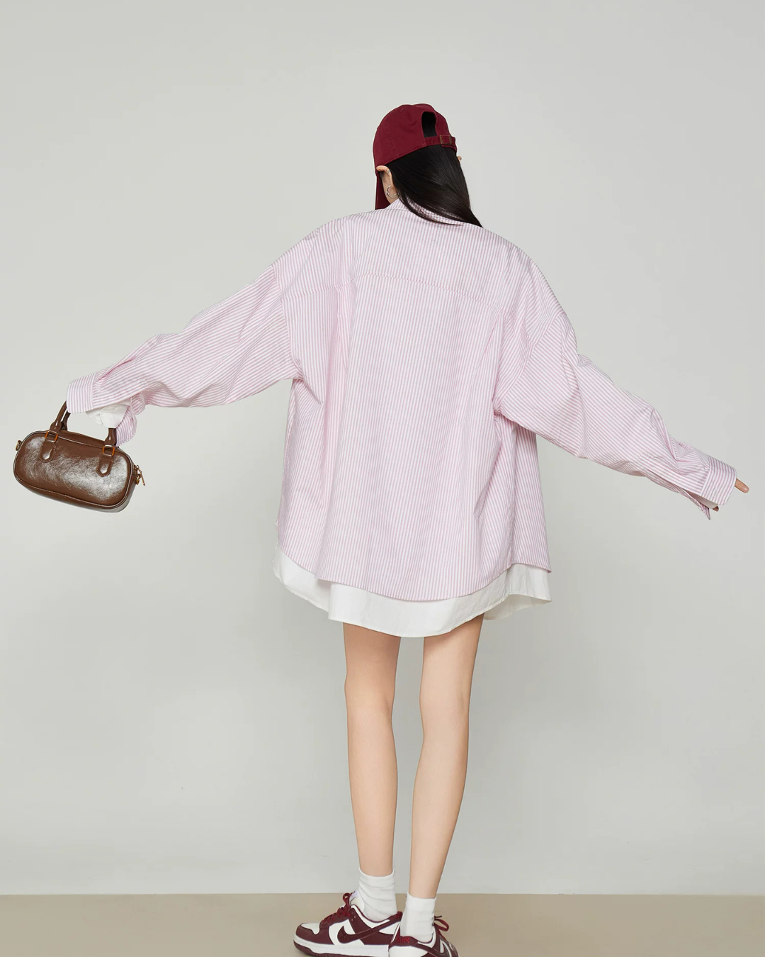 Pink Striped Oversized Shirt / Short Skirt FER0360