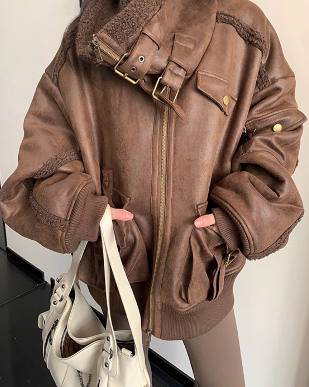 Vintage Leather Faux Fur Jacket YLS1005