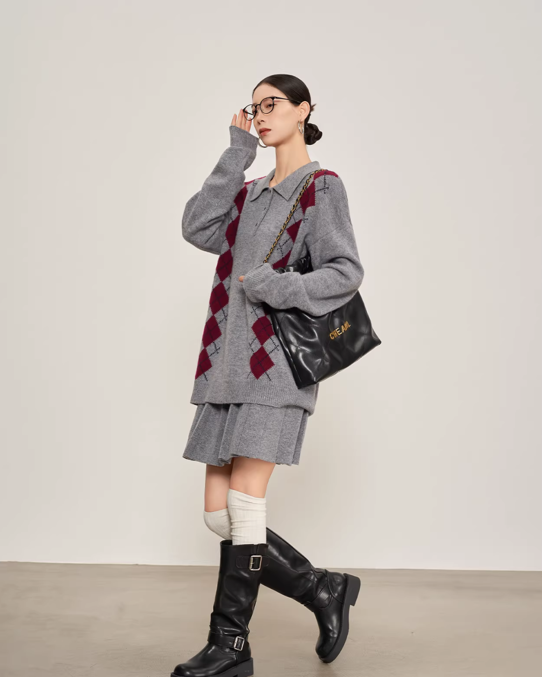 Argyle Knit Tops / Knit Mini Skirt SUY0028