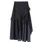 Gray Off-Shoulder Top / Navy Blue Polka Dot Long Skirt WEO0033