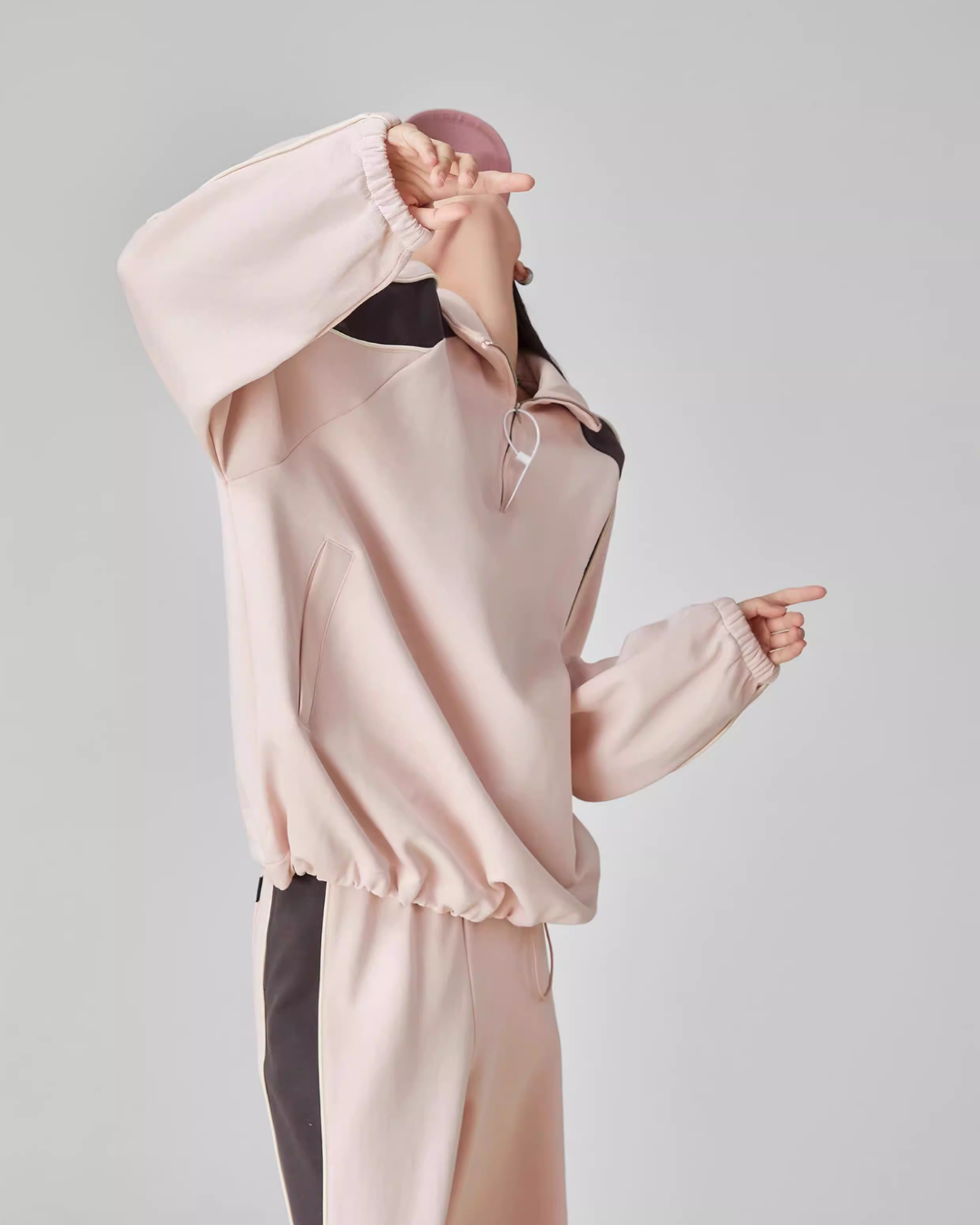 Pink Stand-Collar Sweatshirt / Loose Sweatpants FER0061
