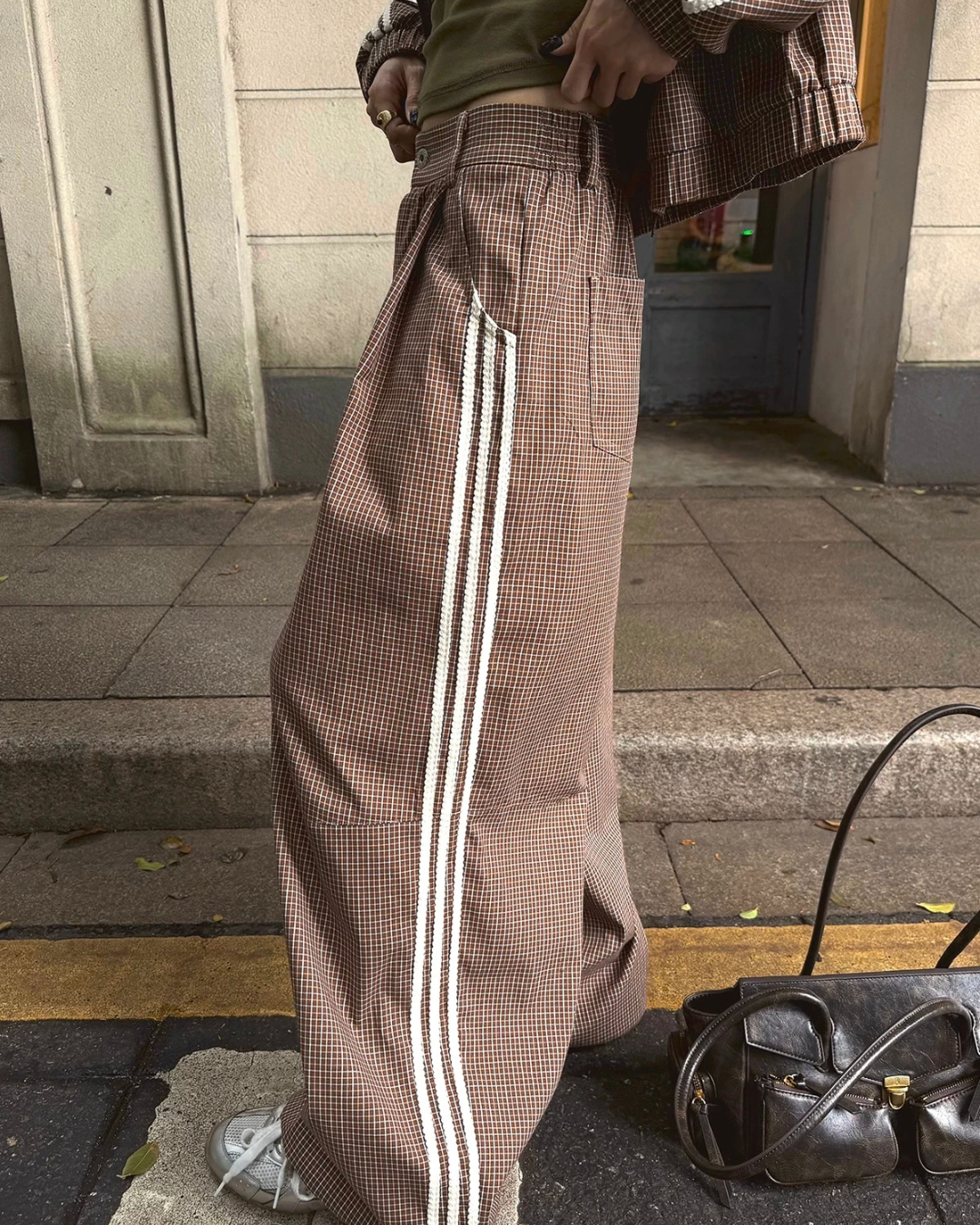 Vintage Plaid Stand Collar Jacket / Casual Pants WWP0017