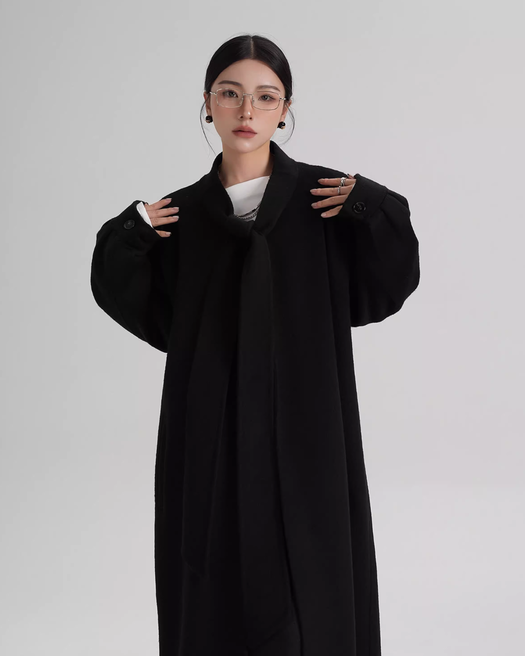 Tie Collar Long Coat SRS0384