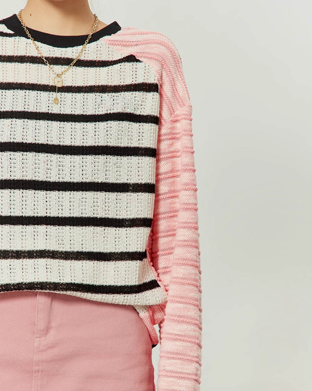 Black Pink Stripe Long Sleeve T-Shirt LLA0001