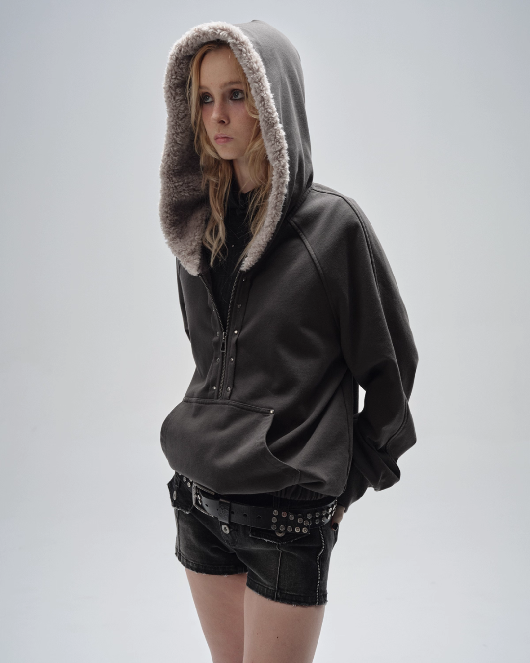 Half Zip Fur Hood Hoodie WAT0020