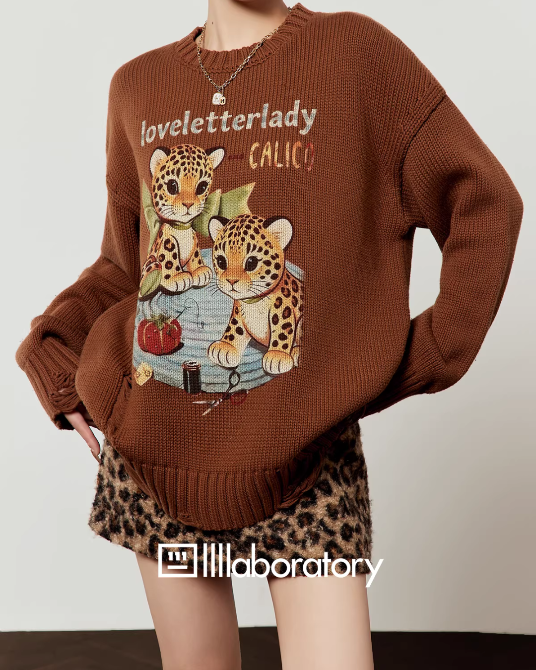 Tiger Print Knit Top / Leopard Mini Skirt LLA0632