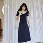 V-neck Navy Blue Dress SMS0025