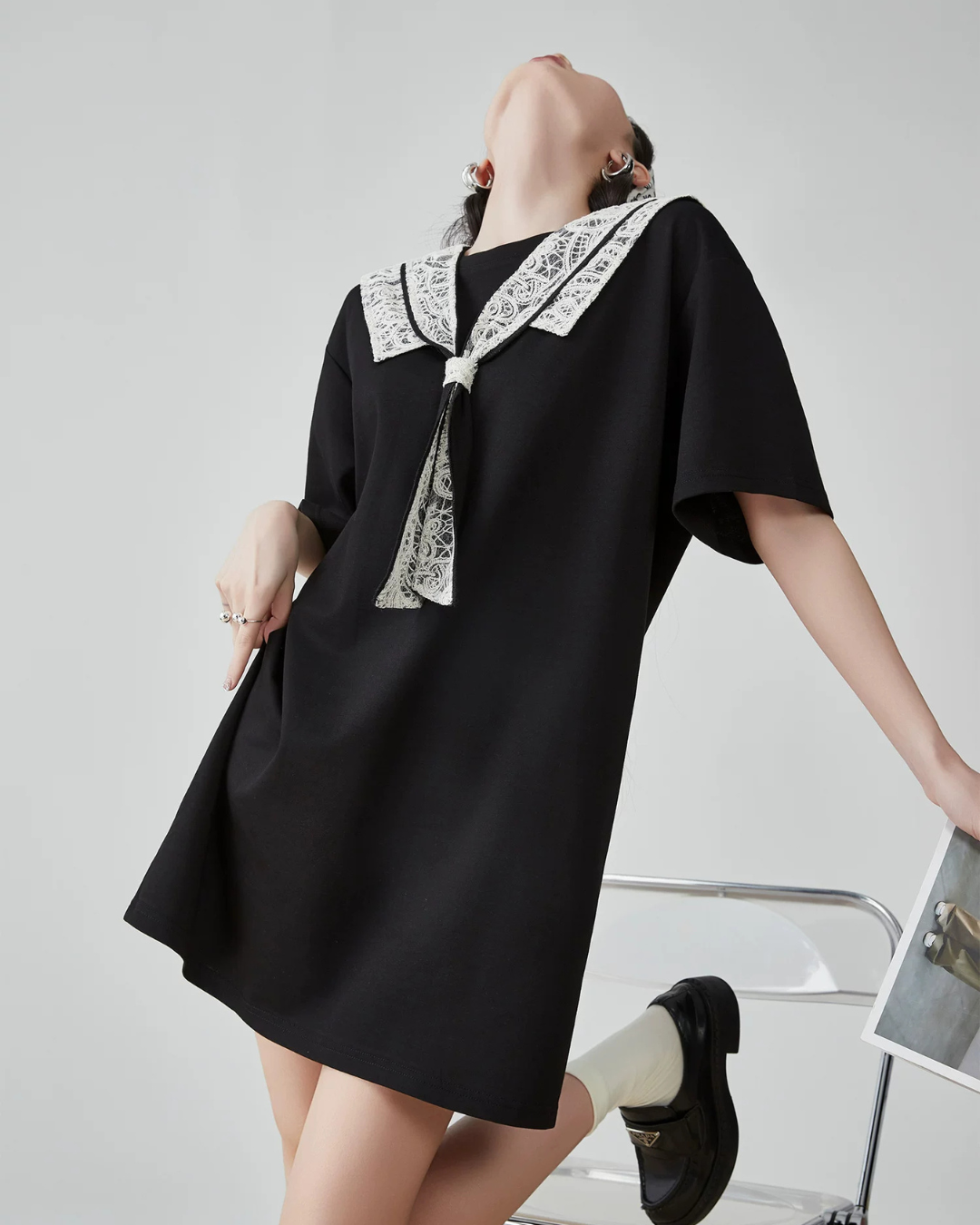 Race-Switching Sailor Collar Mini Dress FER0274