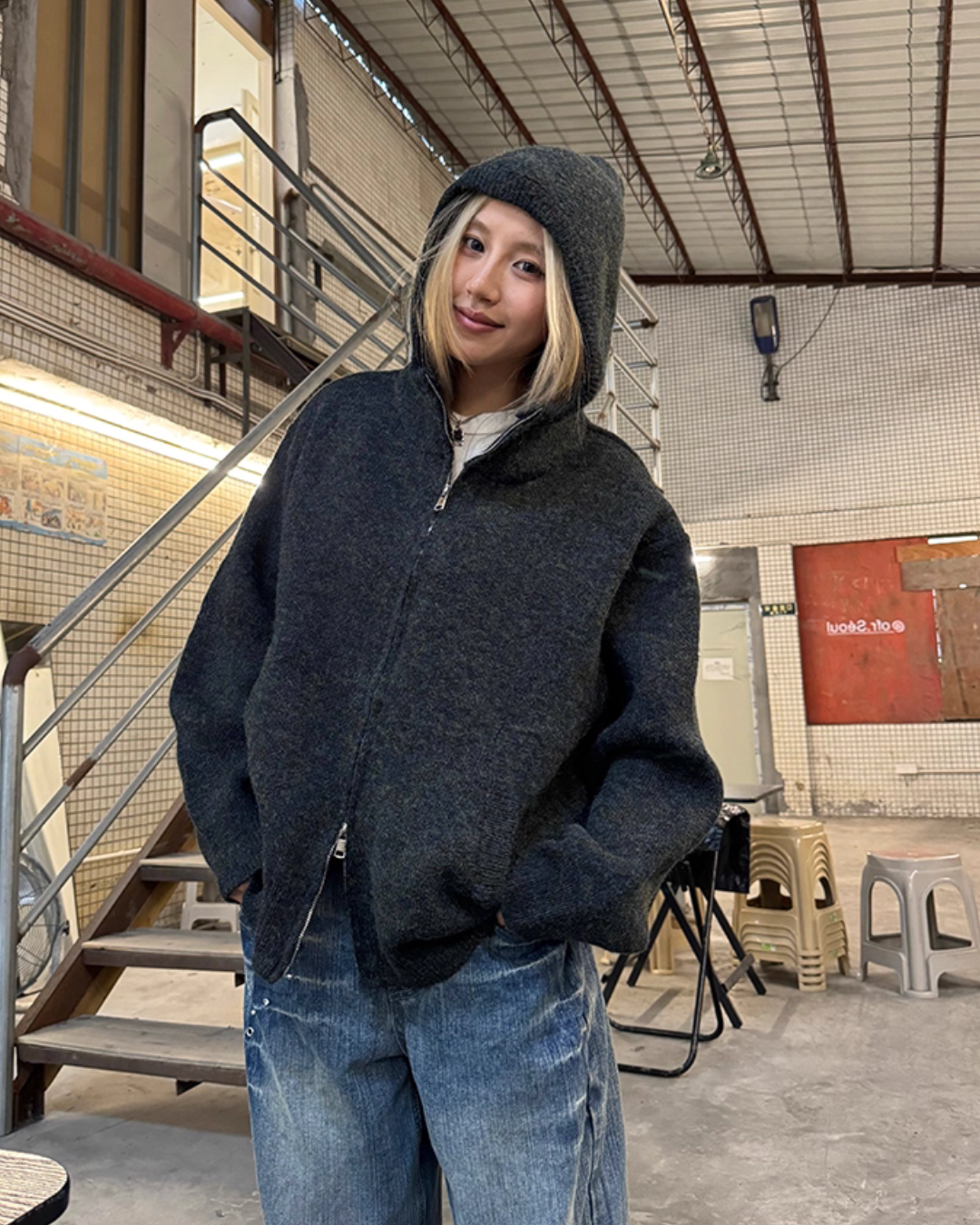 Double Zip Knit Hoodie CYE0027