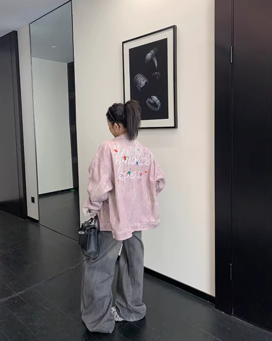 Back Logo Pink Denim Jacket YLS1026