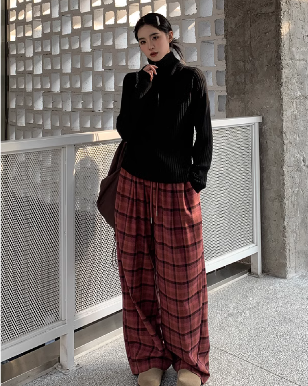 Plaid Straight Wide Pants SXI0011