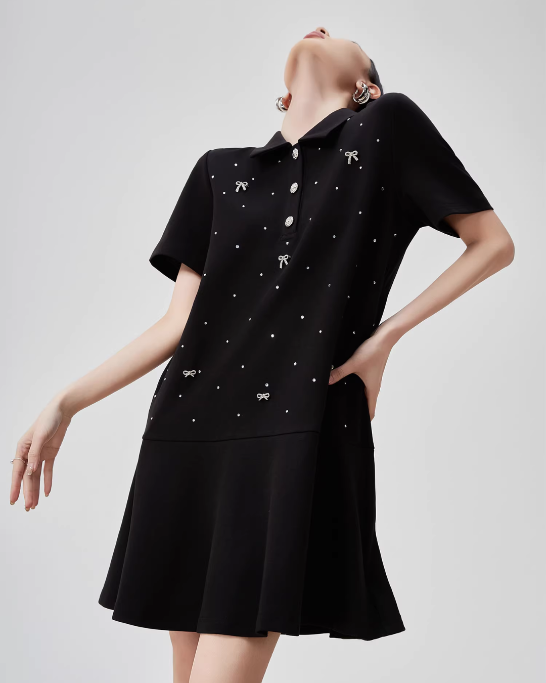 Ribbon Motif Polo Collar Mini Dress FER0113