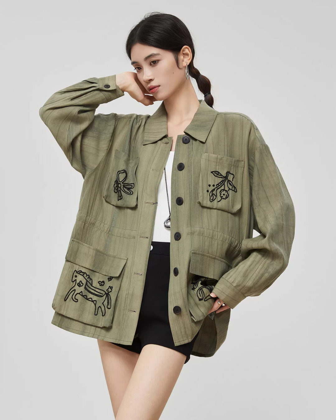 Retro Green Embroidered Shirt FER0045