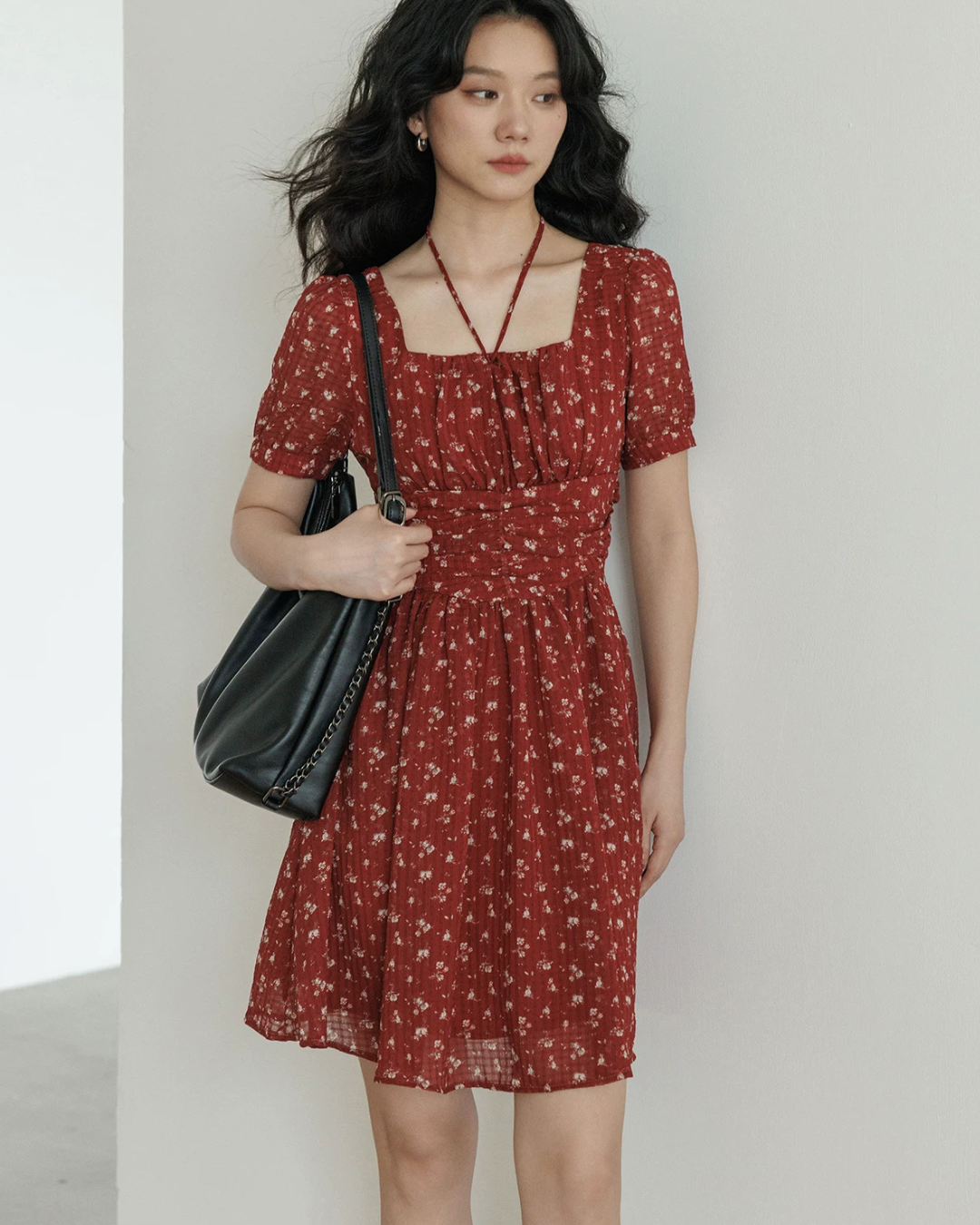 Square Neck Flower Mini Dress VAS0195